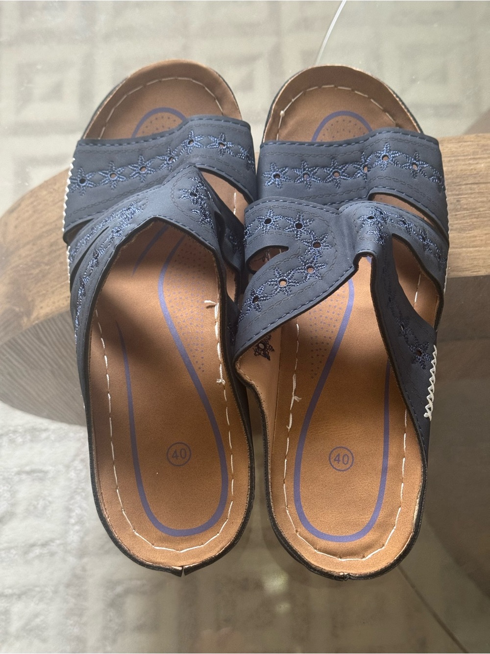 Comfort Slip-On Navy Blue Clog Mules with Decorative Stitching